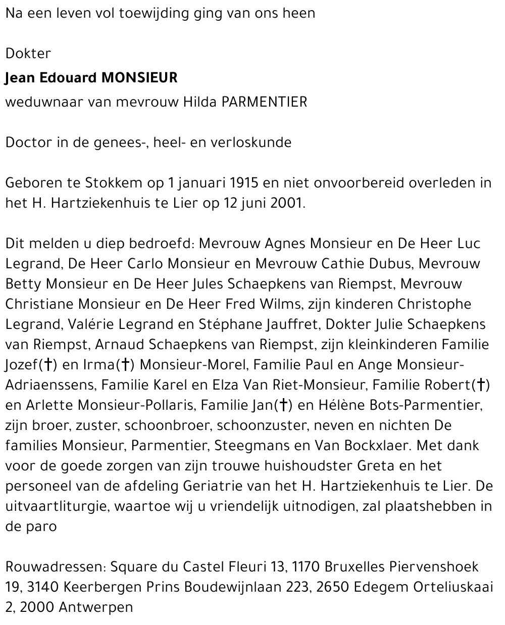 JEAN EDOUARD MONSIEUR