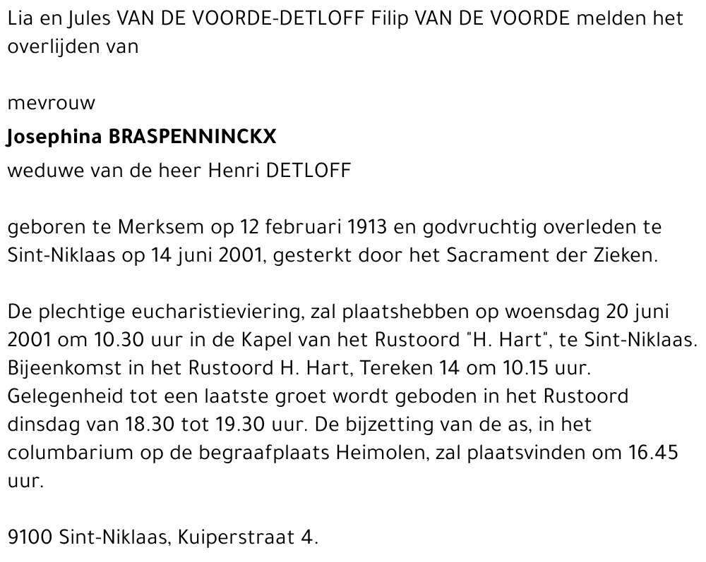 JOSEPHINA BRASPENNINCKX