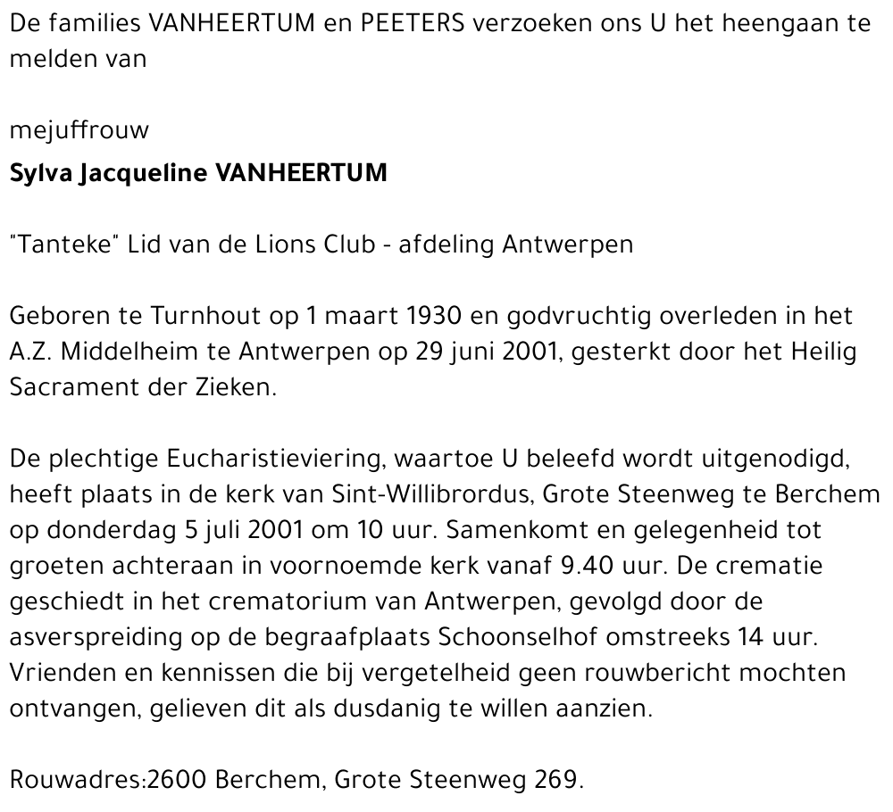 SYLVA JACQUELINE VANHEERTUM