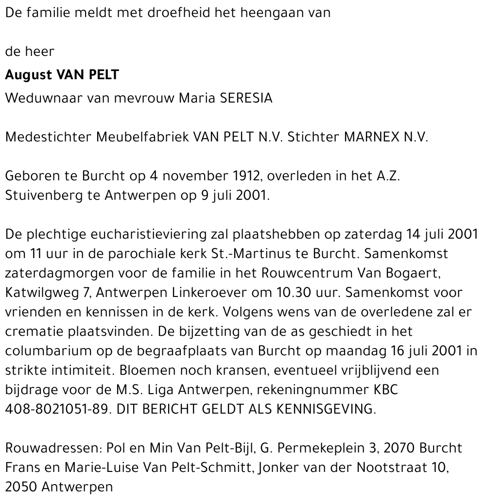 AUGUST VAN PELT