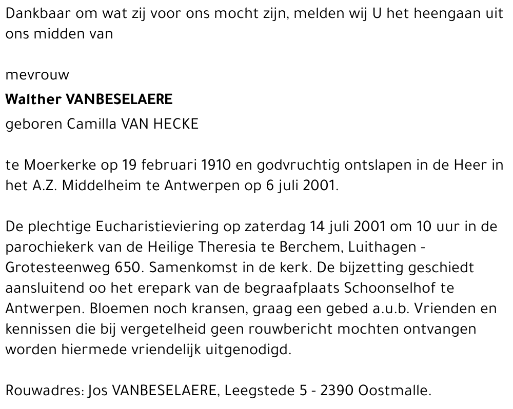 CAMILLA VAN HECKE