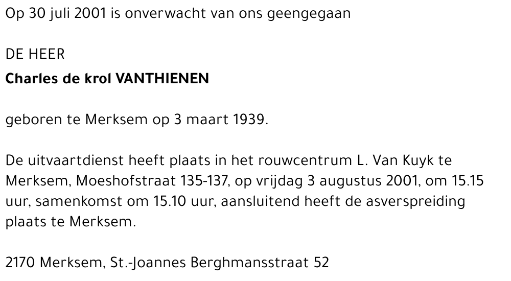 CHARLES de krol VANTHIENEN