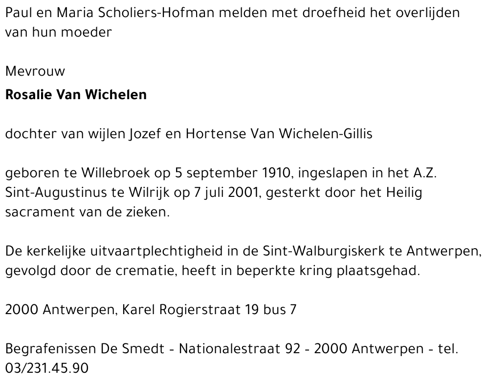 Rosalia VAN WICHELEN
