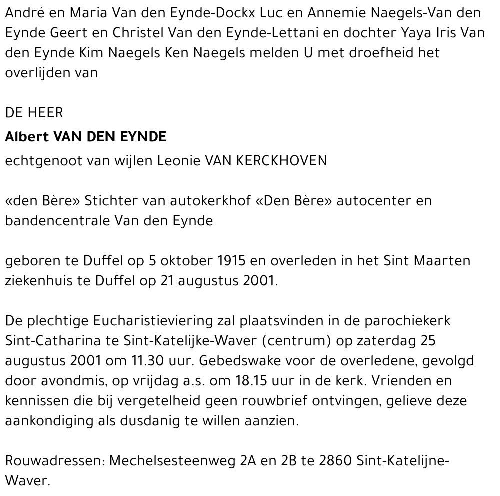 ALBERT VAN DEN EYNDE