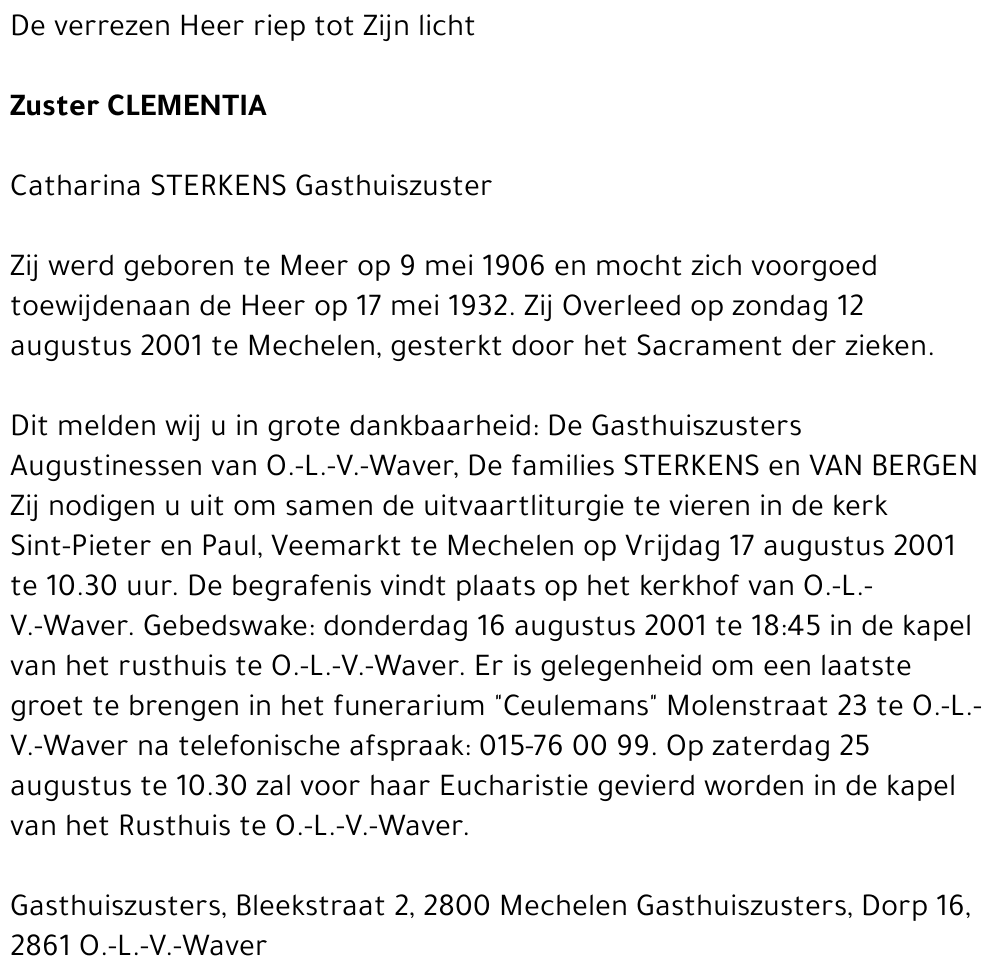 CLEMENTIA (CATHARINA) STERKENS