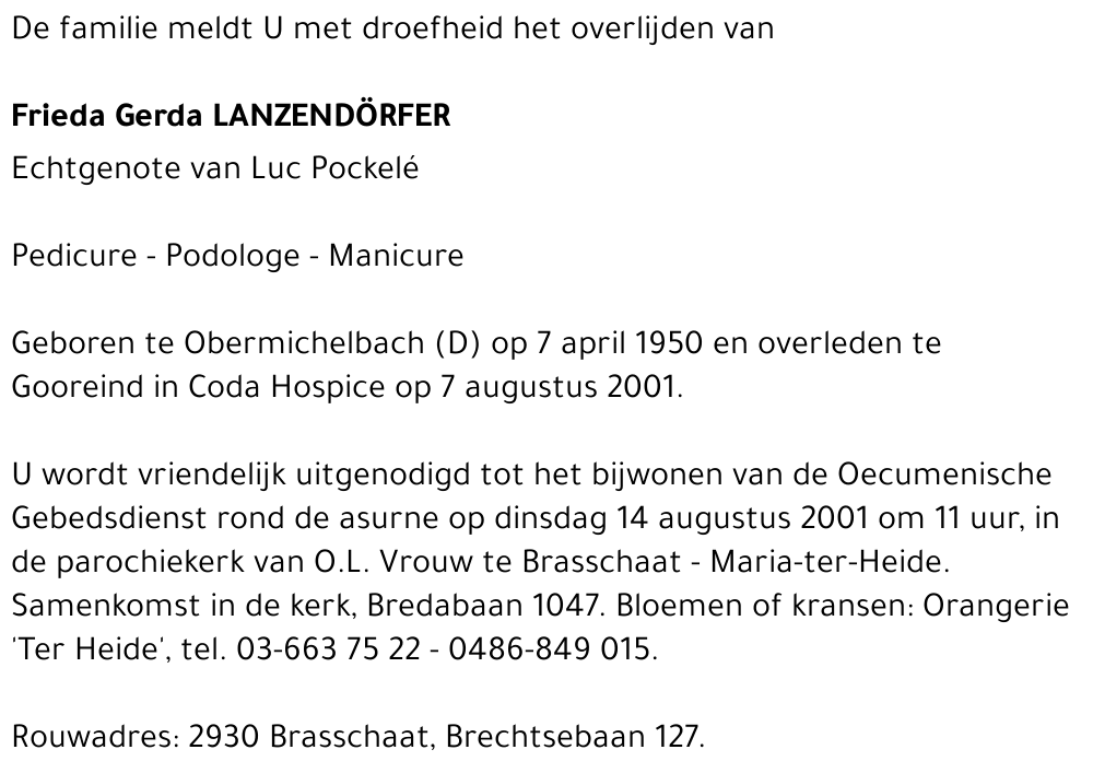 FRIEDA GERDA LANZENDÖRFER