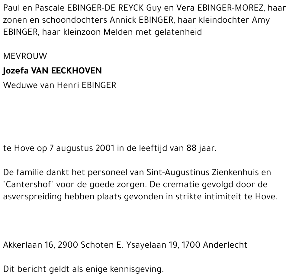 JOZEFA VAN EECKHOVEN