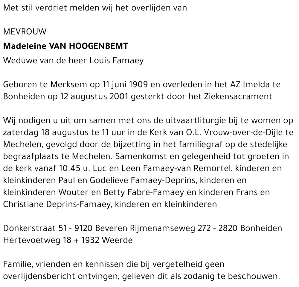 MADELEINE VAN HOOGENBEMT