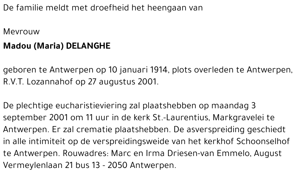 MADOU (MARIA) DELANGHE