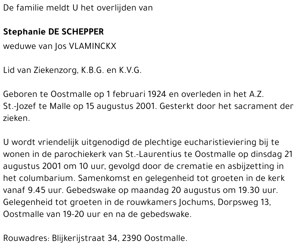 STEPHANIE DE SCHEPPER