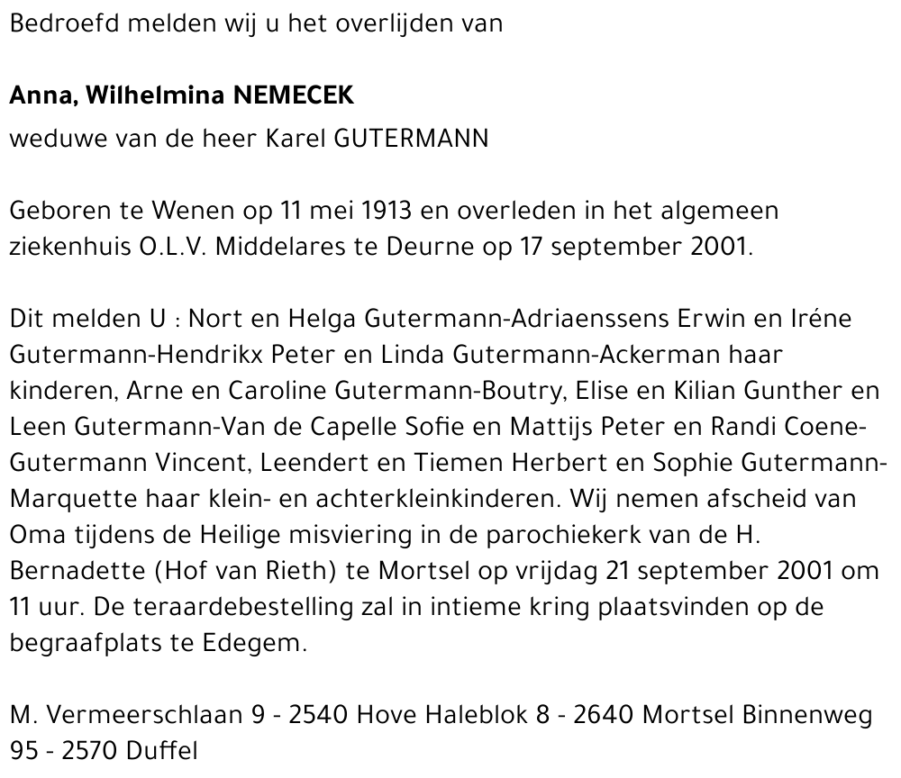 ANNA WILHELMINA NEMECEK