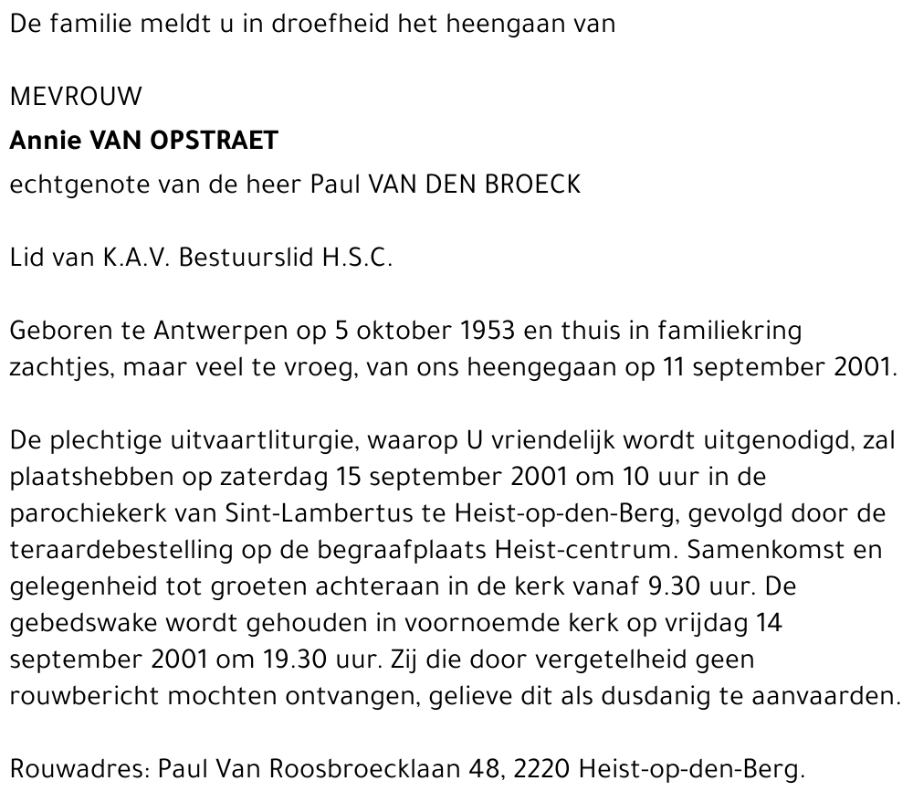 ANNIE VAN OPSTRAET