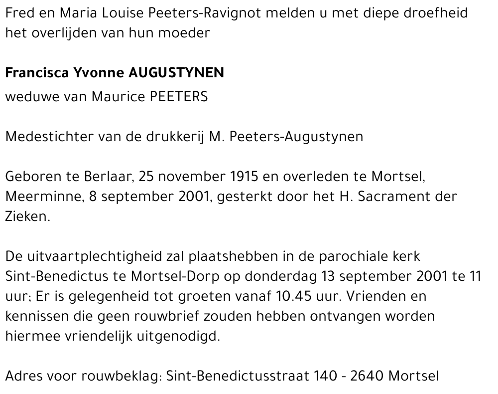 FRANCISCA YVONNE AUGUSTYNEN