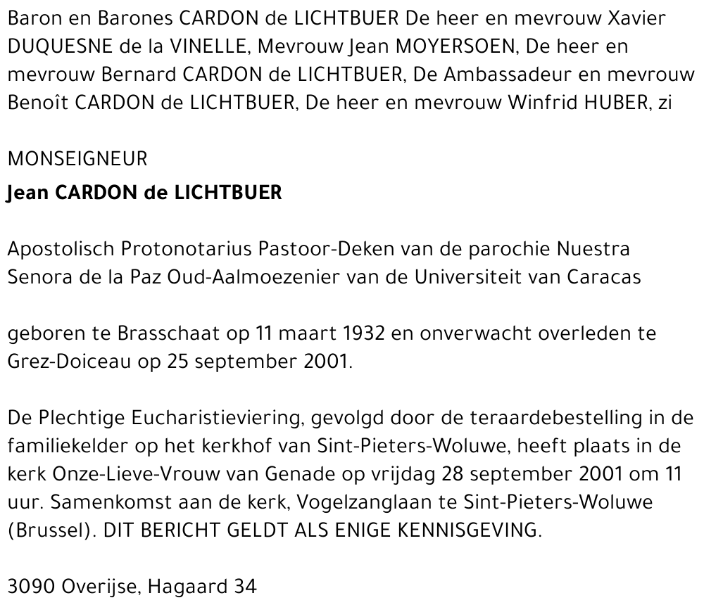 JEAN CARDON de LICHTBUER