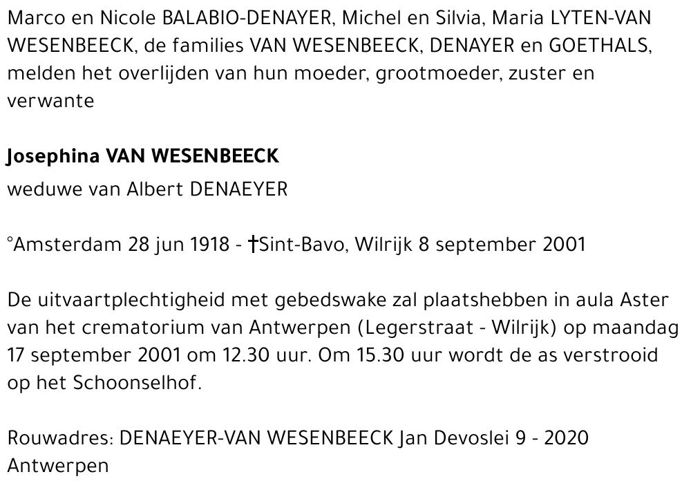 JOSEPHINA VAN WESENBEECK