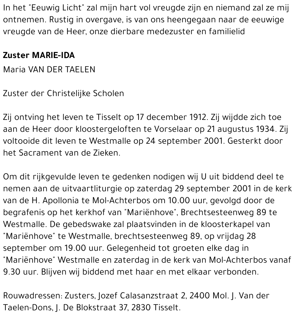 MARIE-IDA (MARIA VAN DER TAELEN)