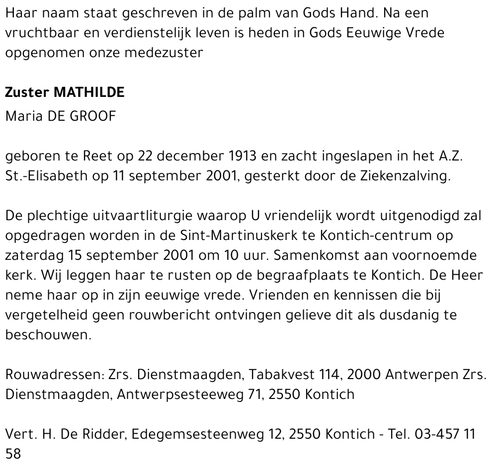 MATHILDE (MARIA) DE GROOF