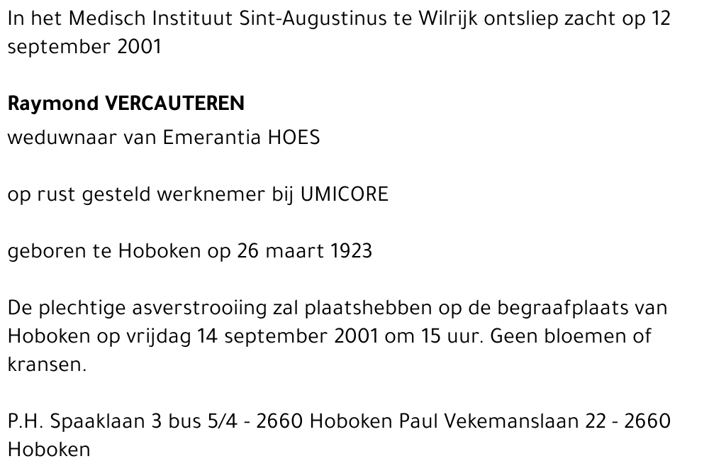 RAYMOND VERCAUTEREN