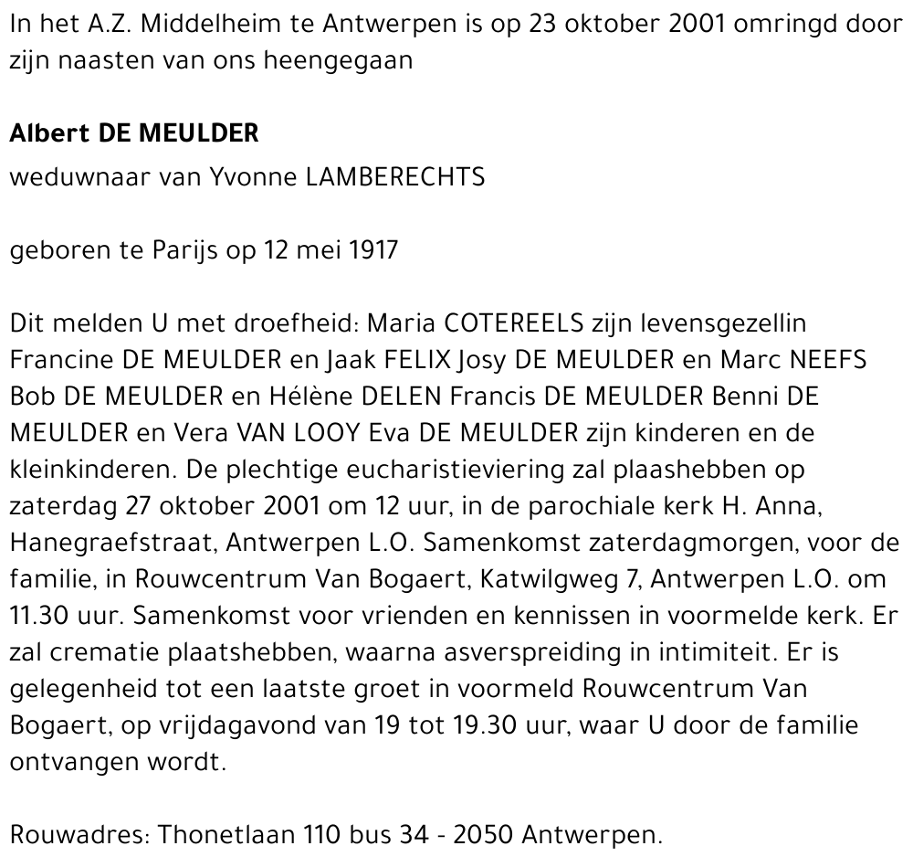 ALBERT DE MEULDER