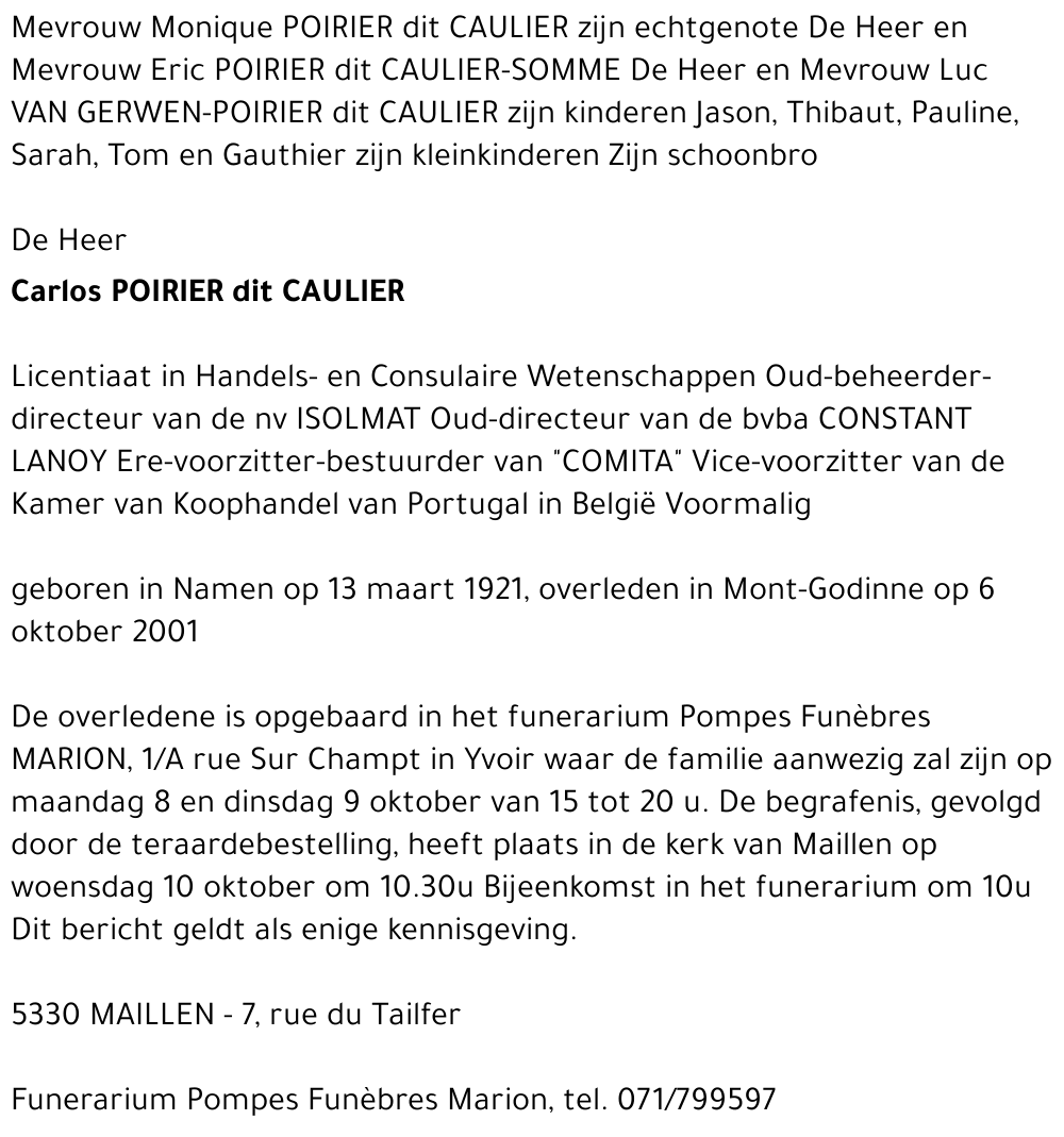 Carlos Poirier dit Caulier