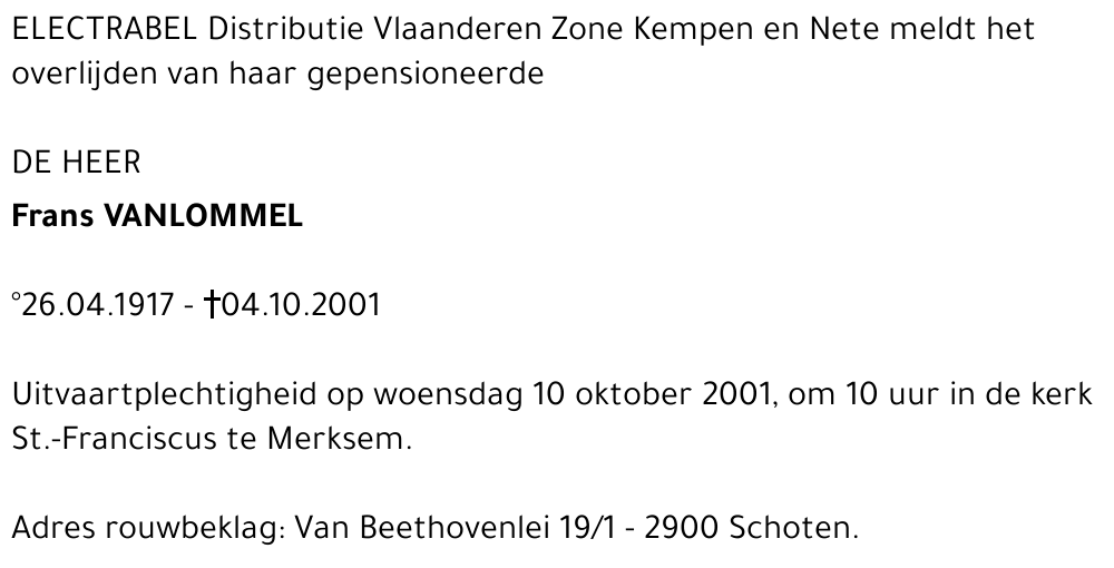 FRANS VANLOMMEL