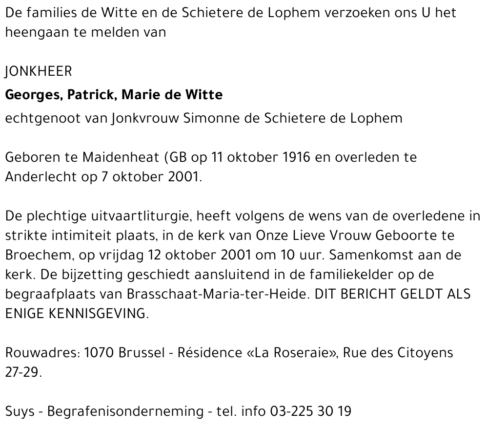 GEORGES PATRICK MARIE DE WITTE