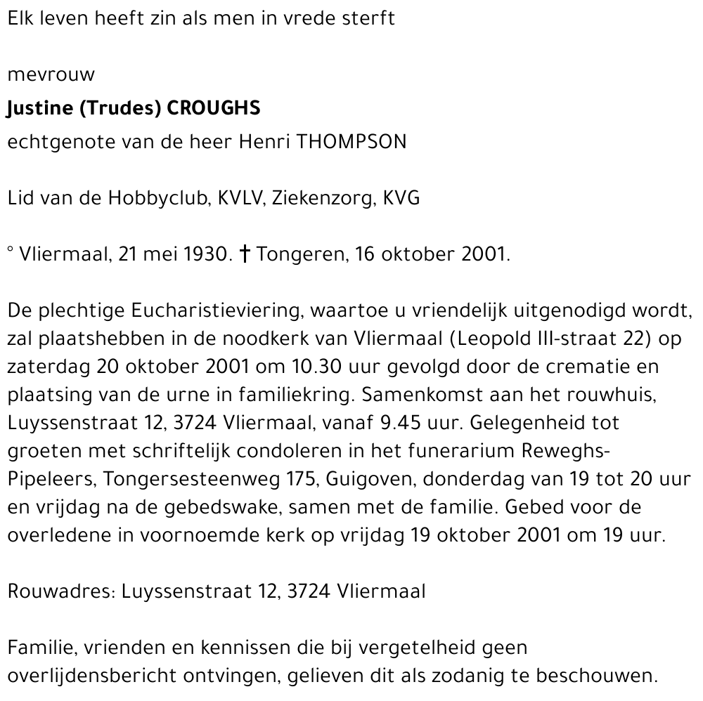 Justine (Trudes) CROUGHS