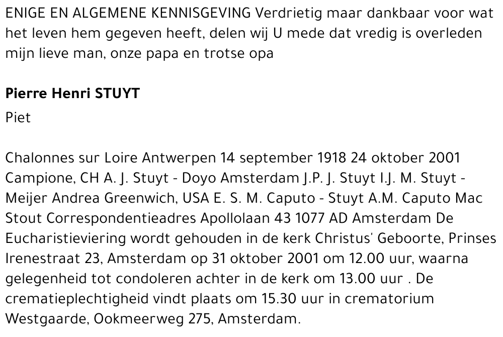 PIERRE HENRI (PIET) STUYT