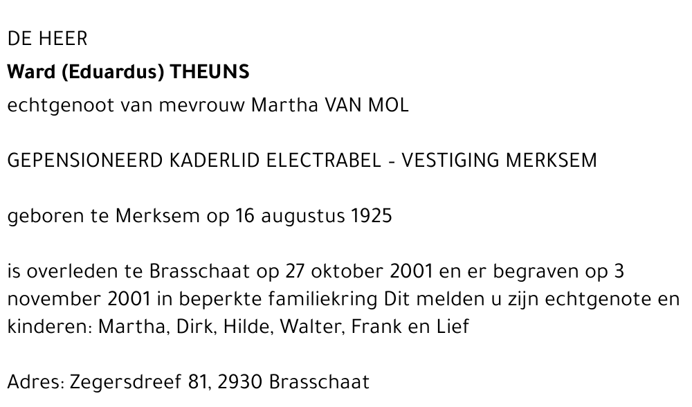 WARD (EDUARDUS) THEUNS