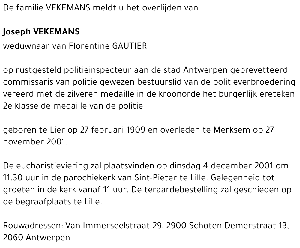 JOSEPH VEKEMANS