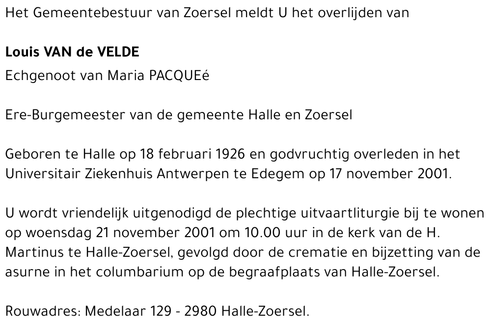LOUIS VAN DE VELDE