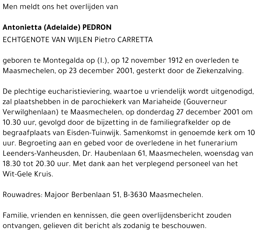 Antonietta (Adelaide) PEDRON