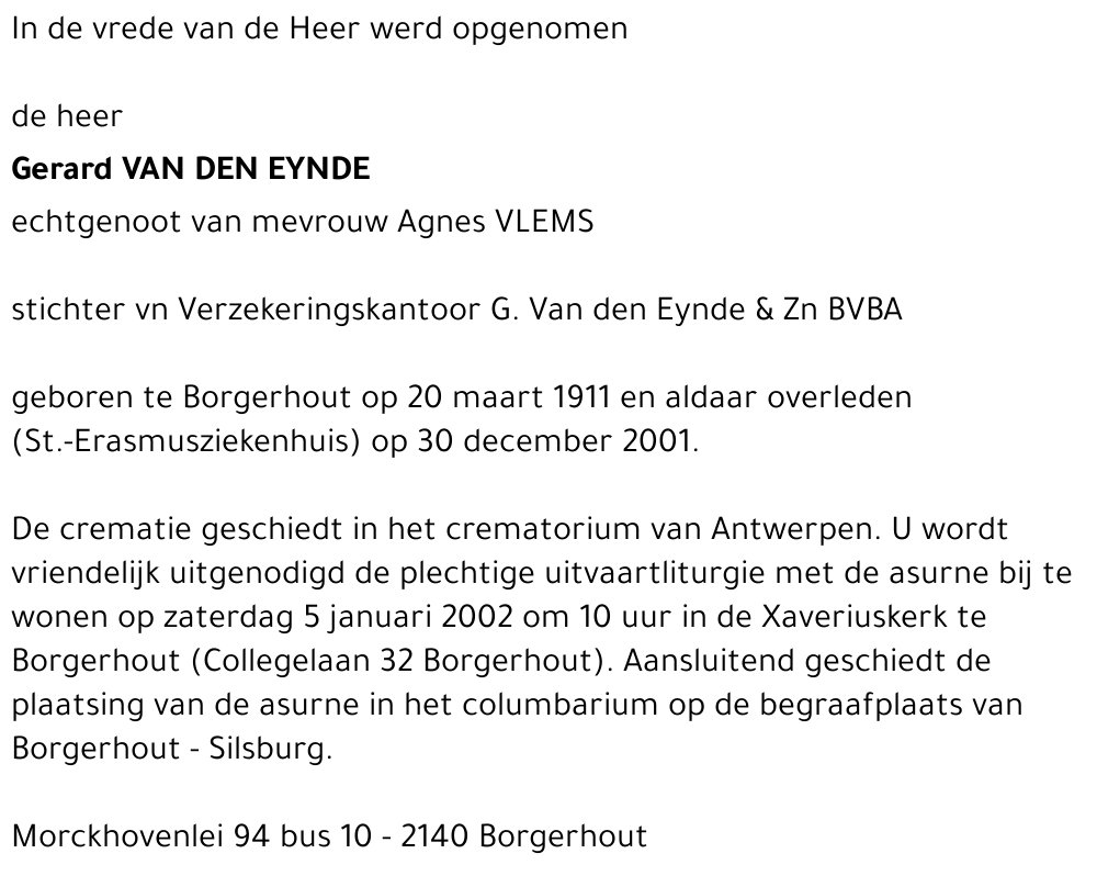 Gerard VAN DEN EYNDE