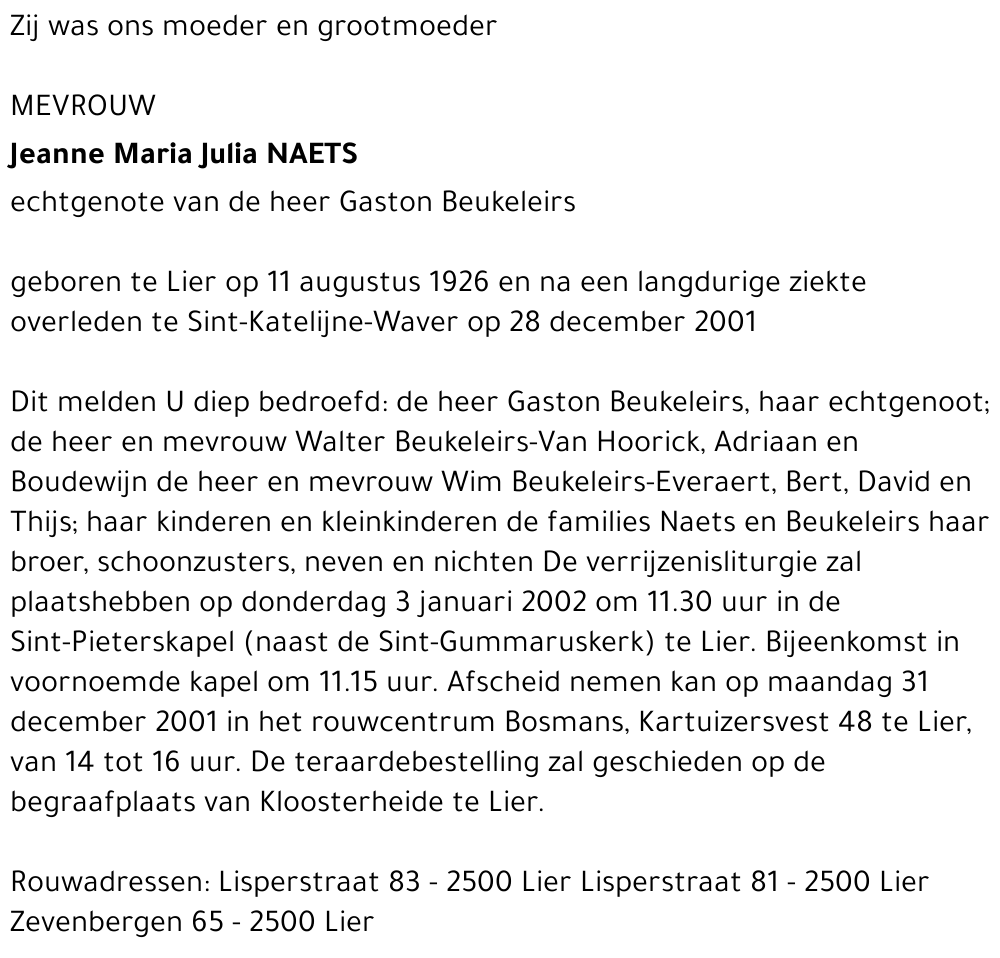 Jeanne Maria Julia Huberta NAETS