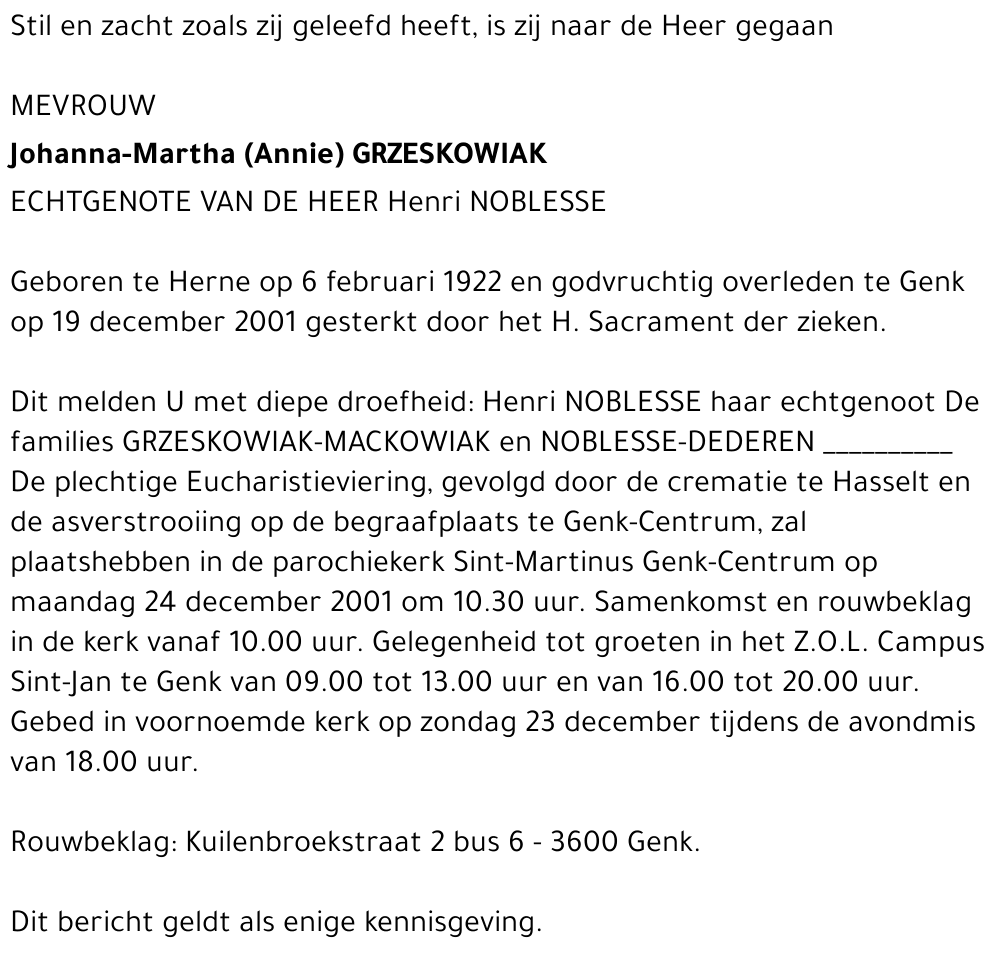 Johanna-Martha (Annie) GRZESKOWIAK