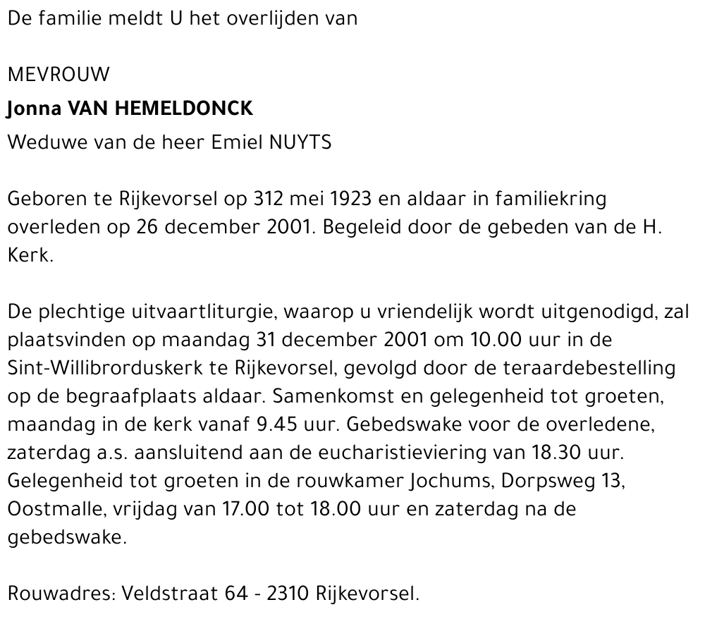 JONNA VAN HEMELDONCK