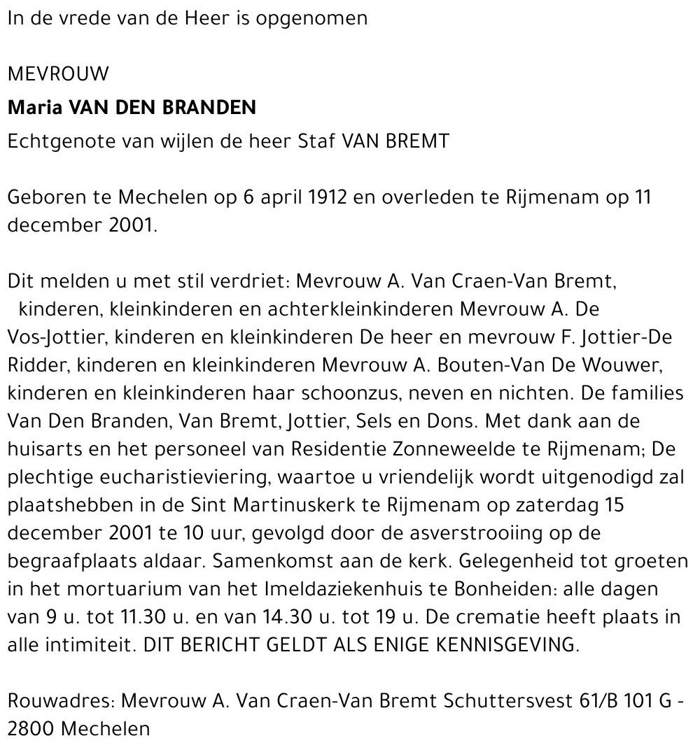 MARIA VAN DEN BRANDEN