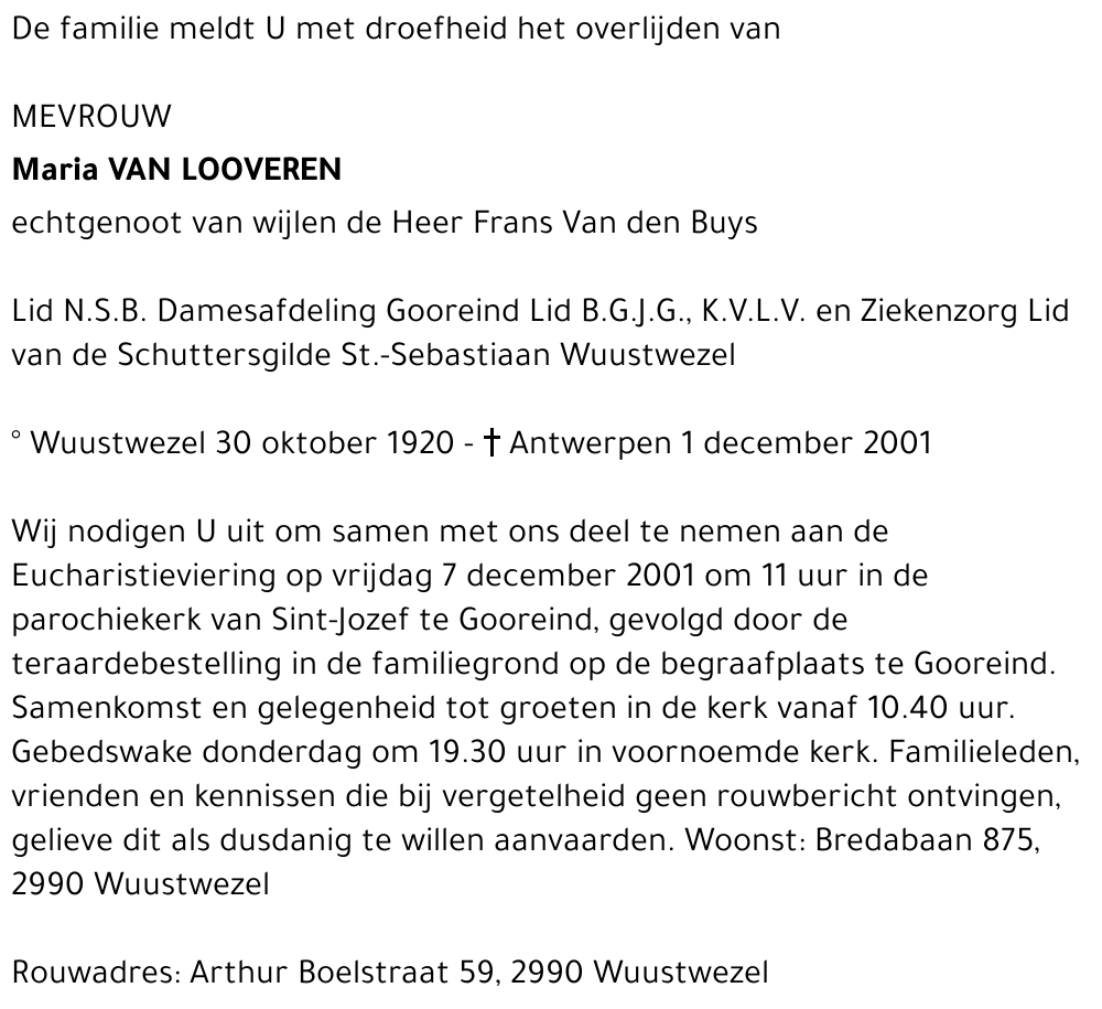 Maria VAN LOOVEREN
