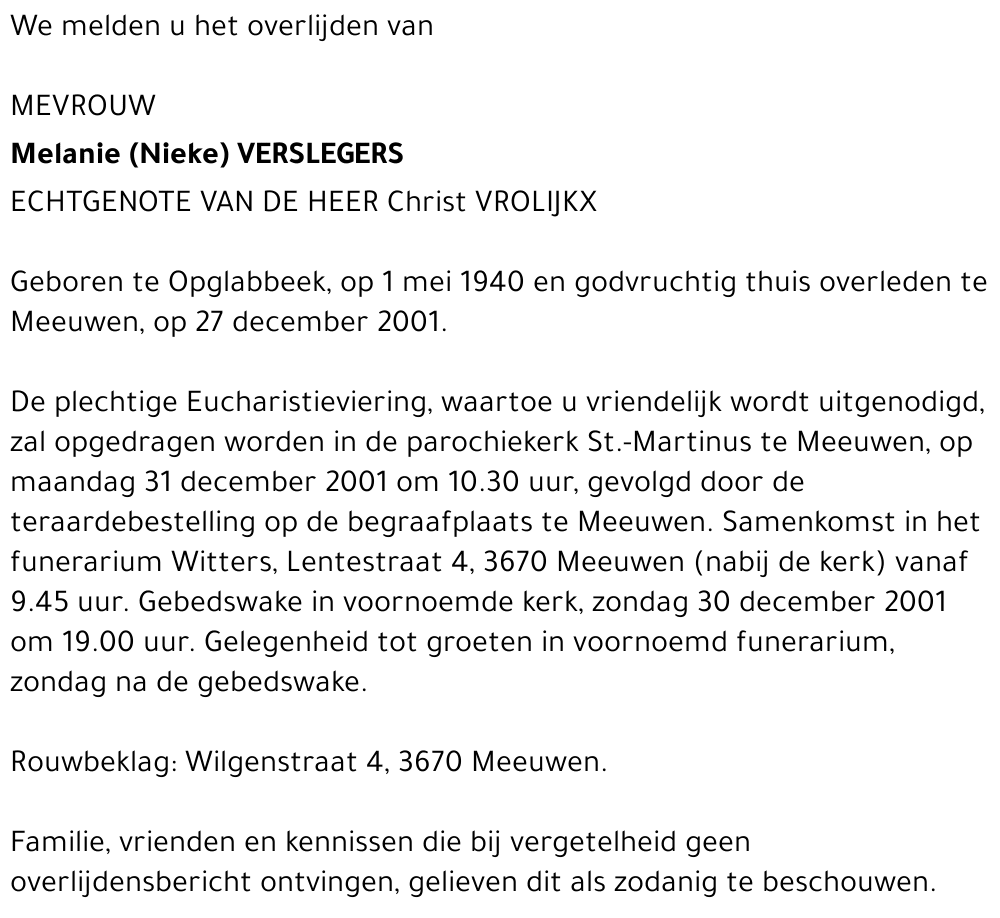 Melanie (Nieke) Verslegers