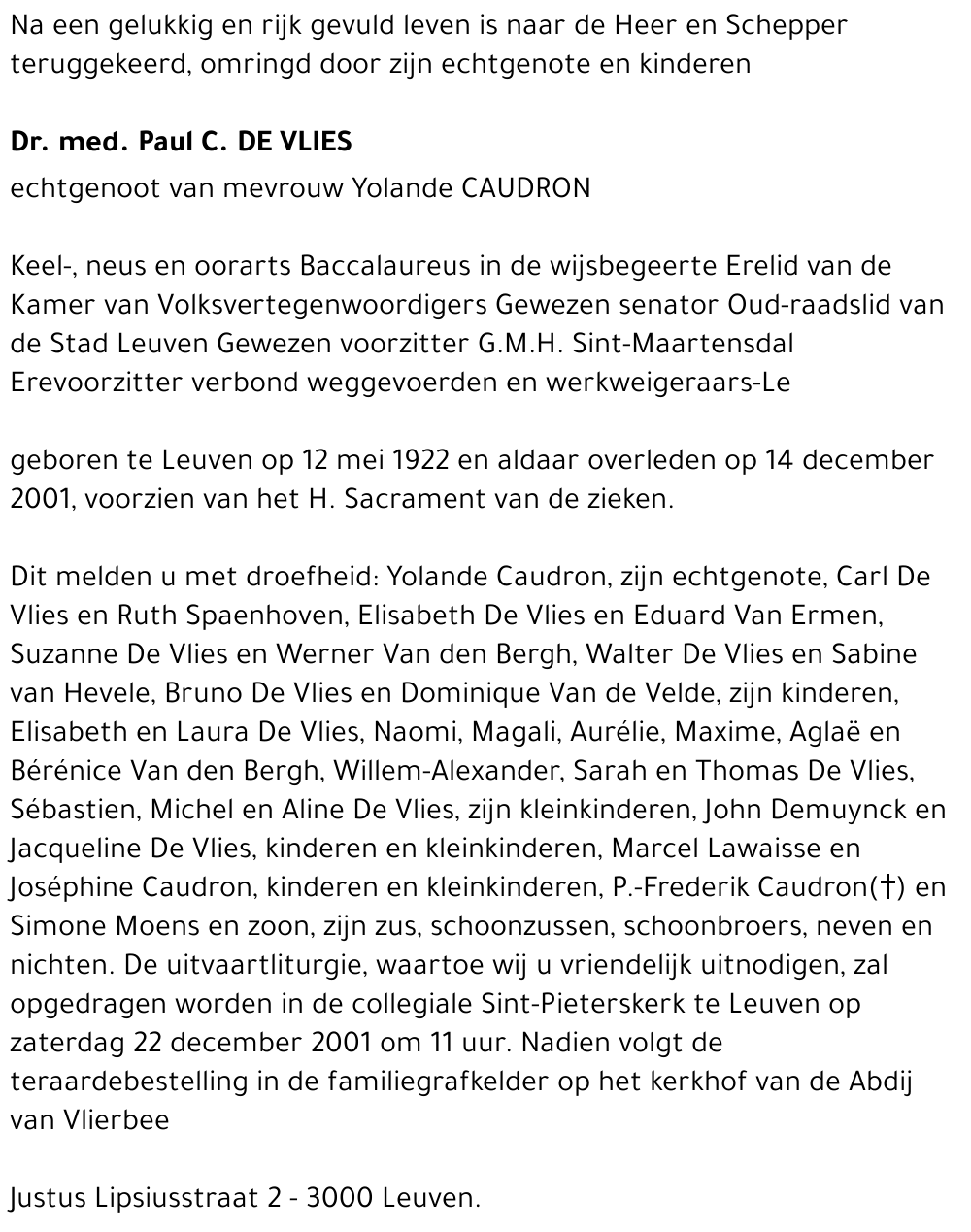 PAUL C. DE VLIES