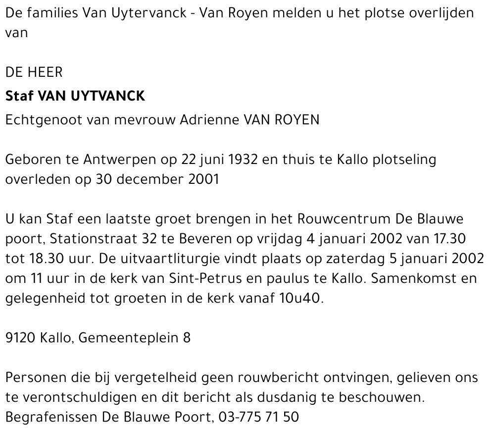 STAF VAN UYTVANCK