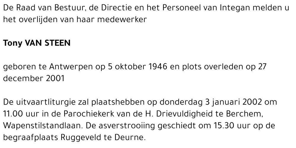 TONY VAN STEEN