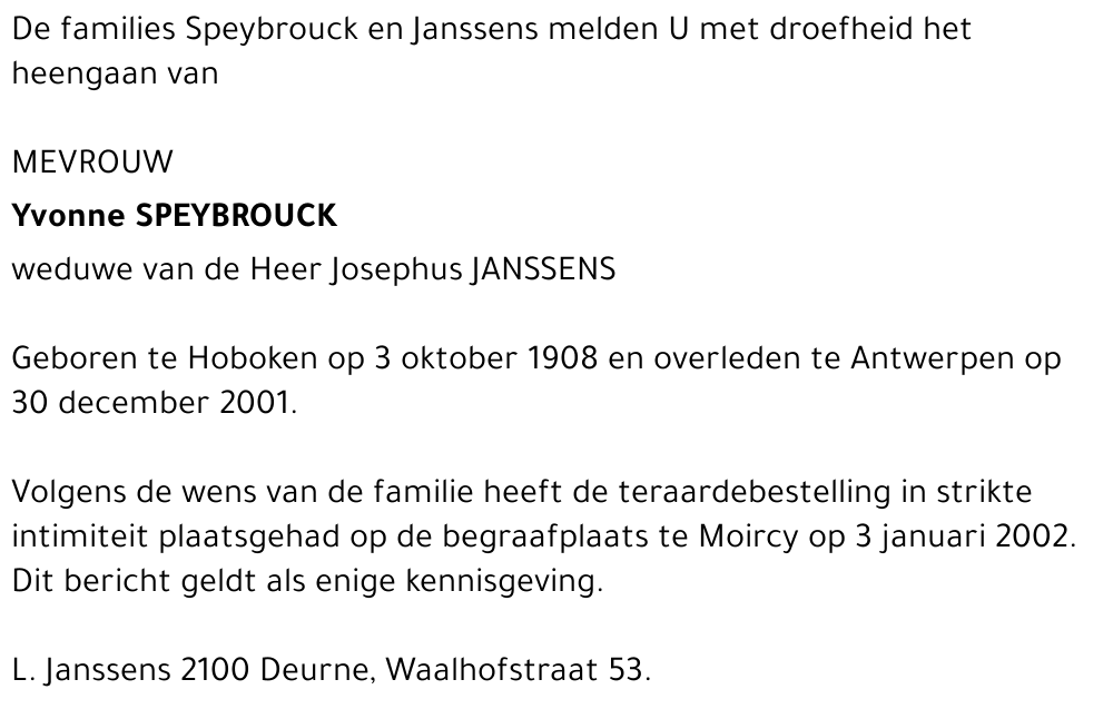 YVONNE SPEYBROUCK