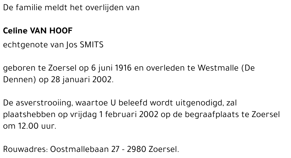 CELINE VAN HOOF