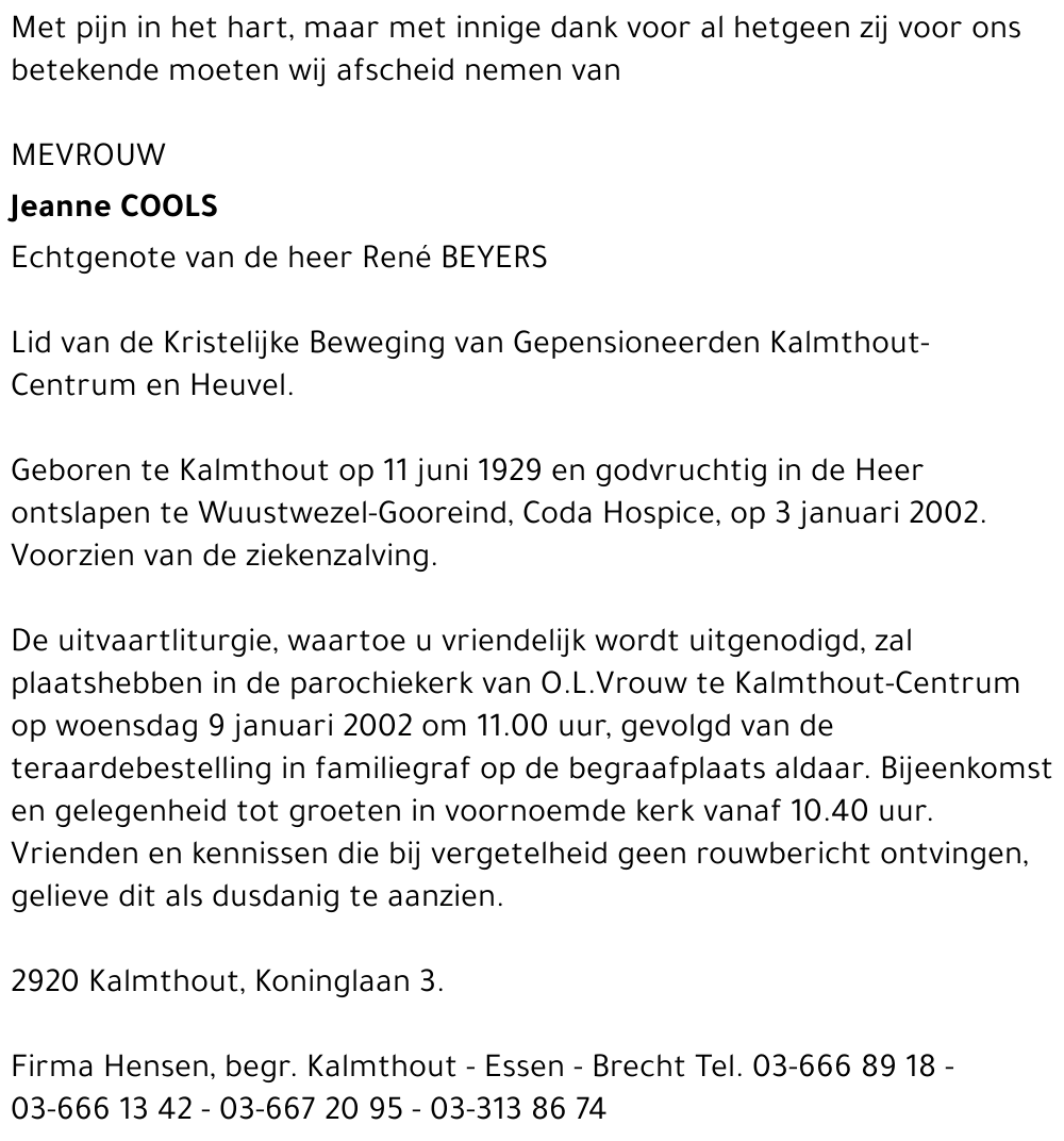 JEANNE COOLS