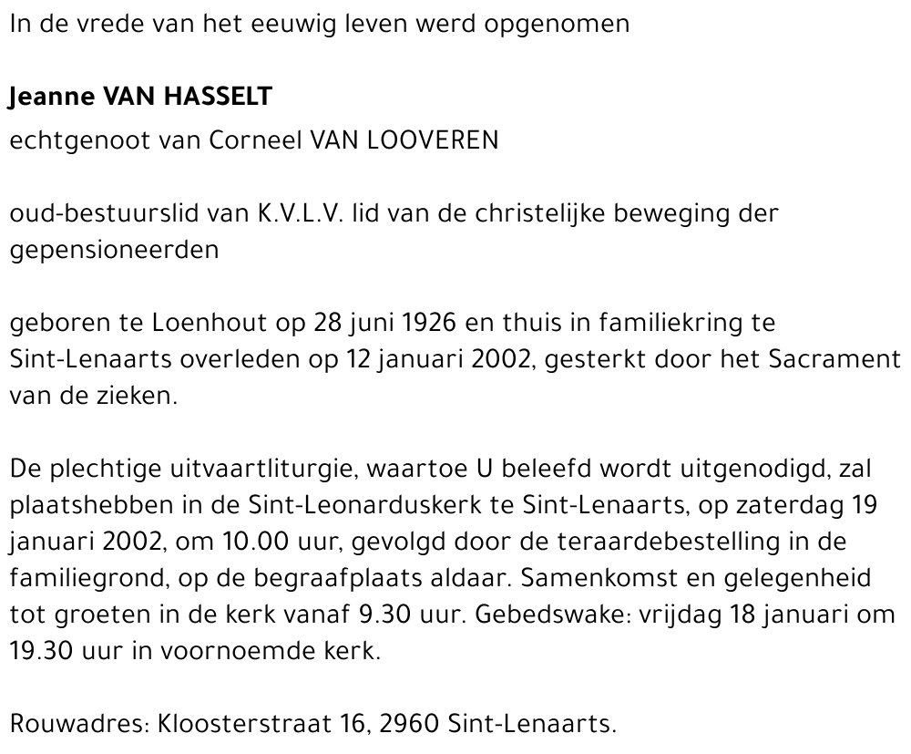 Jeanne Van Hasselt