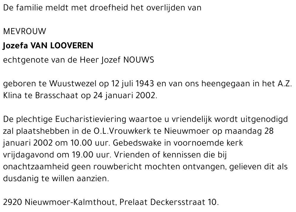 JOZEFA VAN LOOVEREN