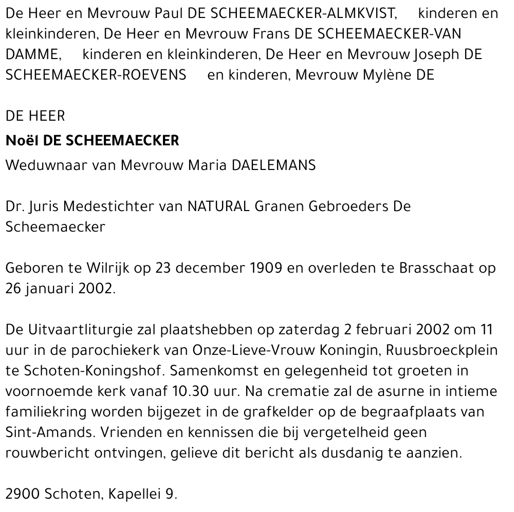 NOËL DE SCHEEMAECKER