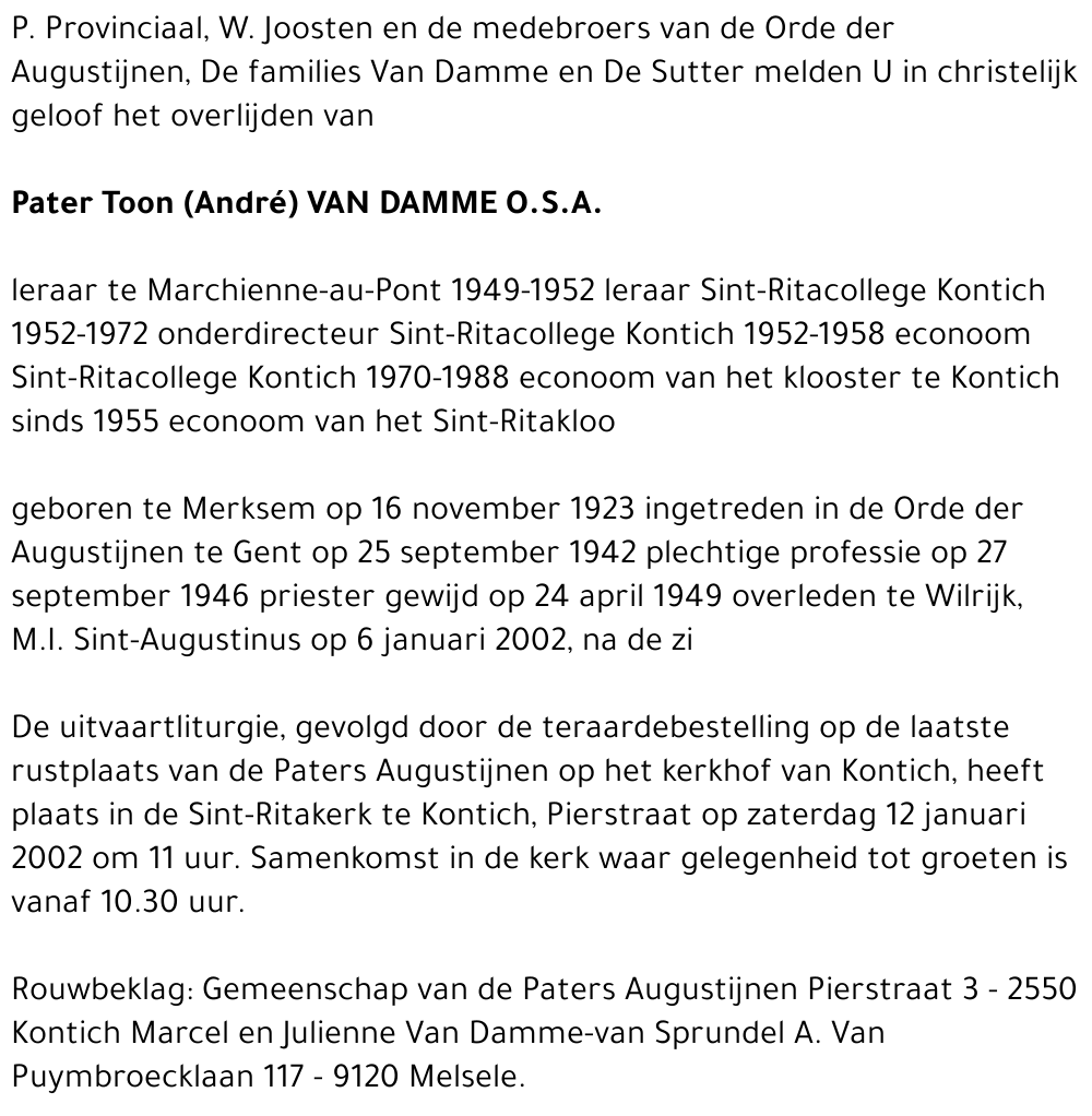 TOON (ANDRÉ) VAN DAMME O.S.A.