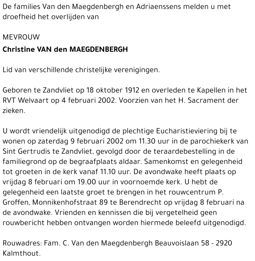 CHRISTINE VAN DEN MAEGDENBERGH